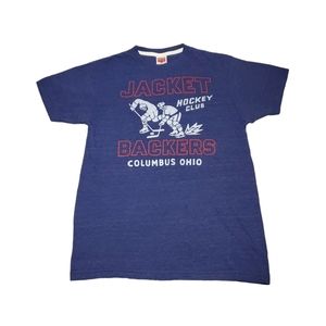 Old School Homage Columbus Blue Jackets Jacket Backers tee